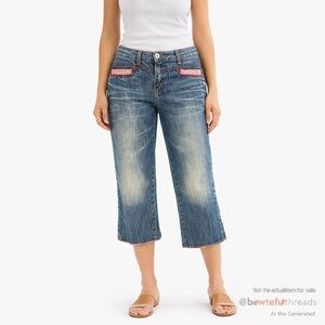 Y2K Americana Cropped Denim Jeans Waist 30” Red Gingham 2006